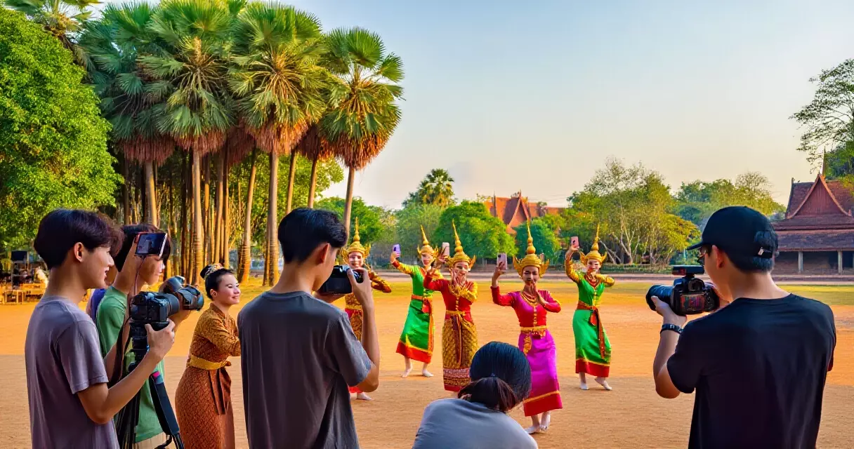 អ្នកបង្កើតខ្លឹមសារខ្មែរកំពុងថតរូបភ្លេងប្រពៃណីនៅសៀមរាប