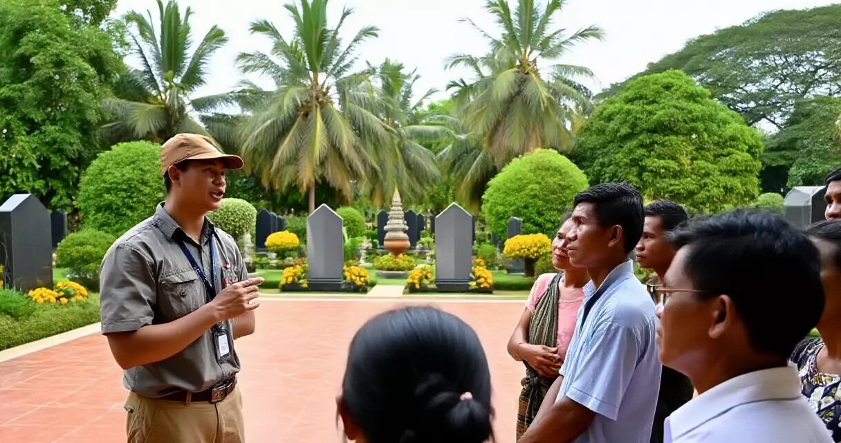 មគ្គុទ្ទេសក៍ទេសចរកម្ពុជា បង្ហាញប្រវត្តិ ដល់ភ្ញៀវទស្សនា នៅក្នុងសួនច្បារ