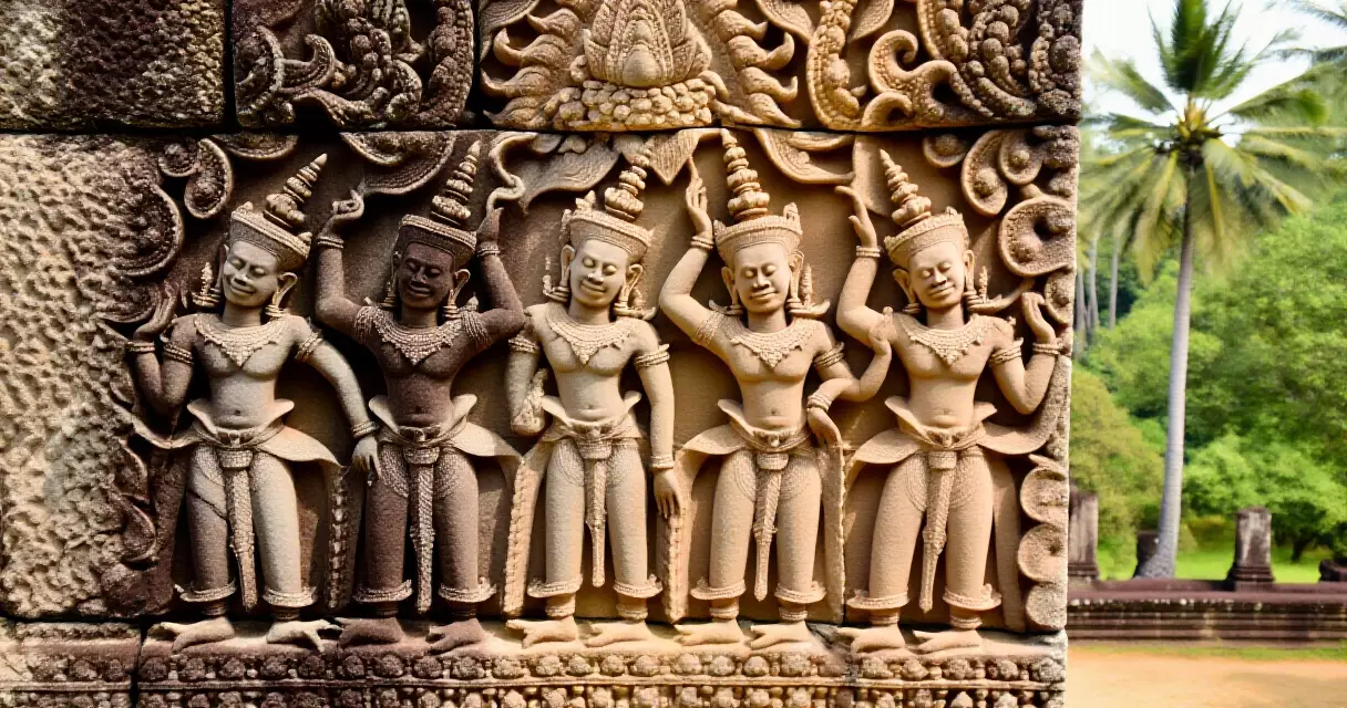 ចម្លាក់ bas-relief ថ្មភក់នៅប្រាសាទ Angkor ជាភស្ដុតាងឥទ្ធិពល Indian