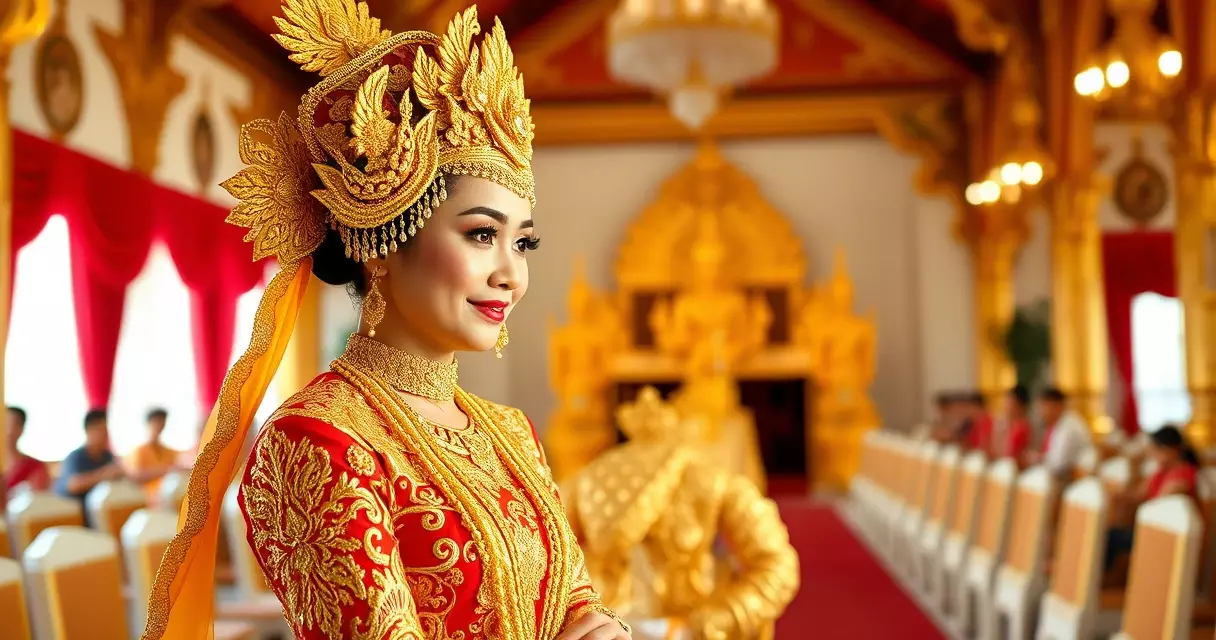 កូនក្រមុំខ្មែរស្លៀកឈុតមង្គលការប៉ាក់មាស ពាក់គ្រឿងអលង្ការ និងមកុដ