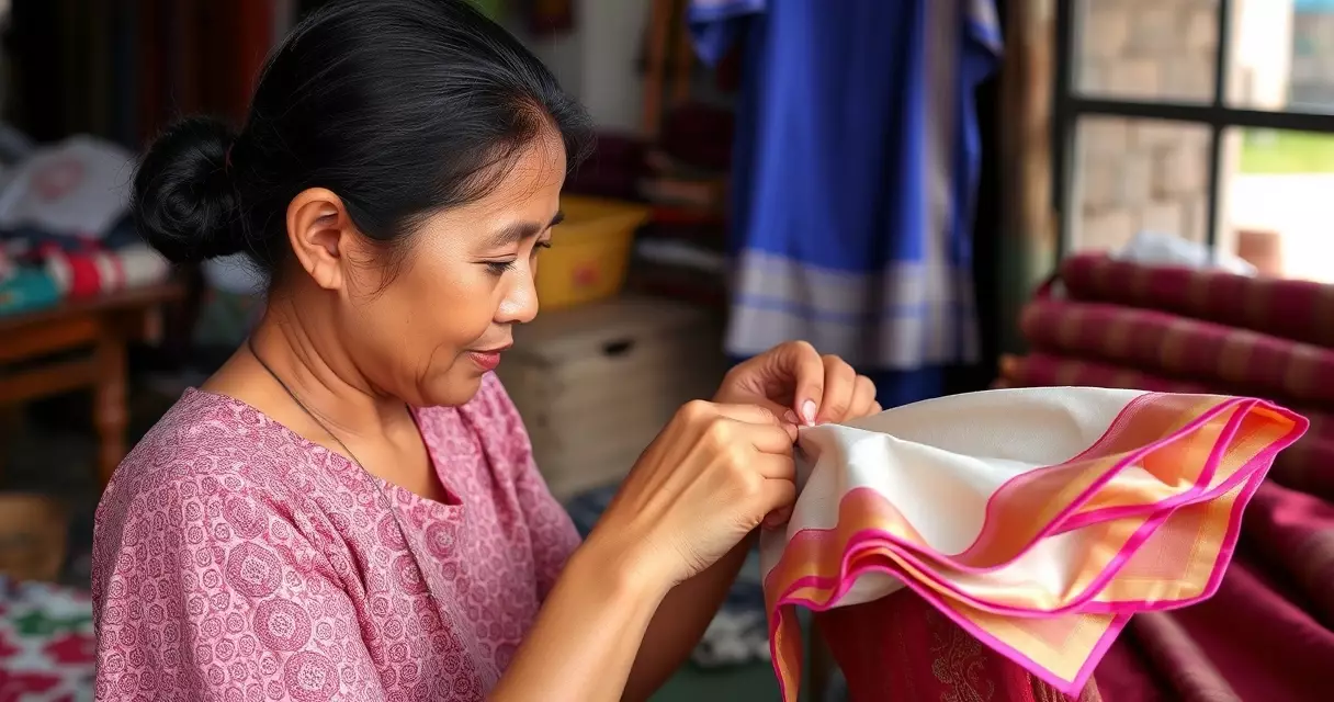 ជាងសិប្បកម្មកំពុងពិនិត្យថ្នេរអាវបុរាណខ្មែរនៅរោងជាង