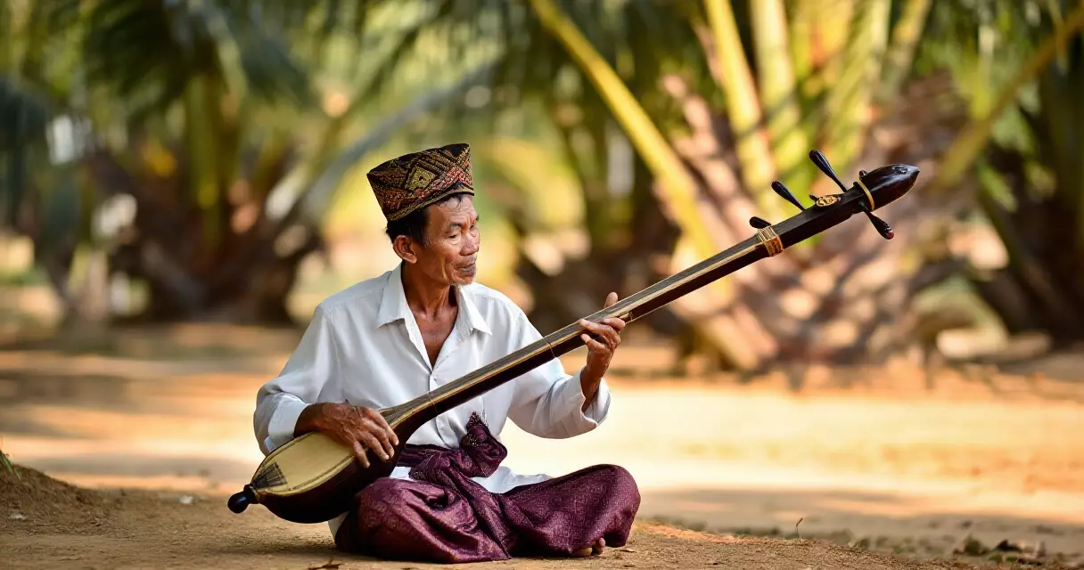 អ្នកតន្ត្រីខ្មែរបុរាណកំពុងលេងចាប្រៃ