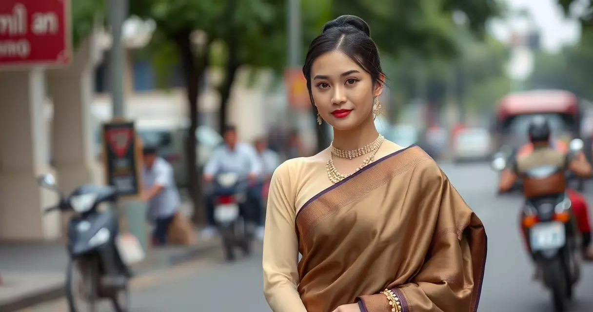 ស្ត្រីខ្មែរស្លៀកពាក់ម៉ូដសម័យទំនើបបញ្ចូលជាមួយសំពត់ប្រពៃណី