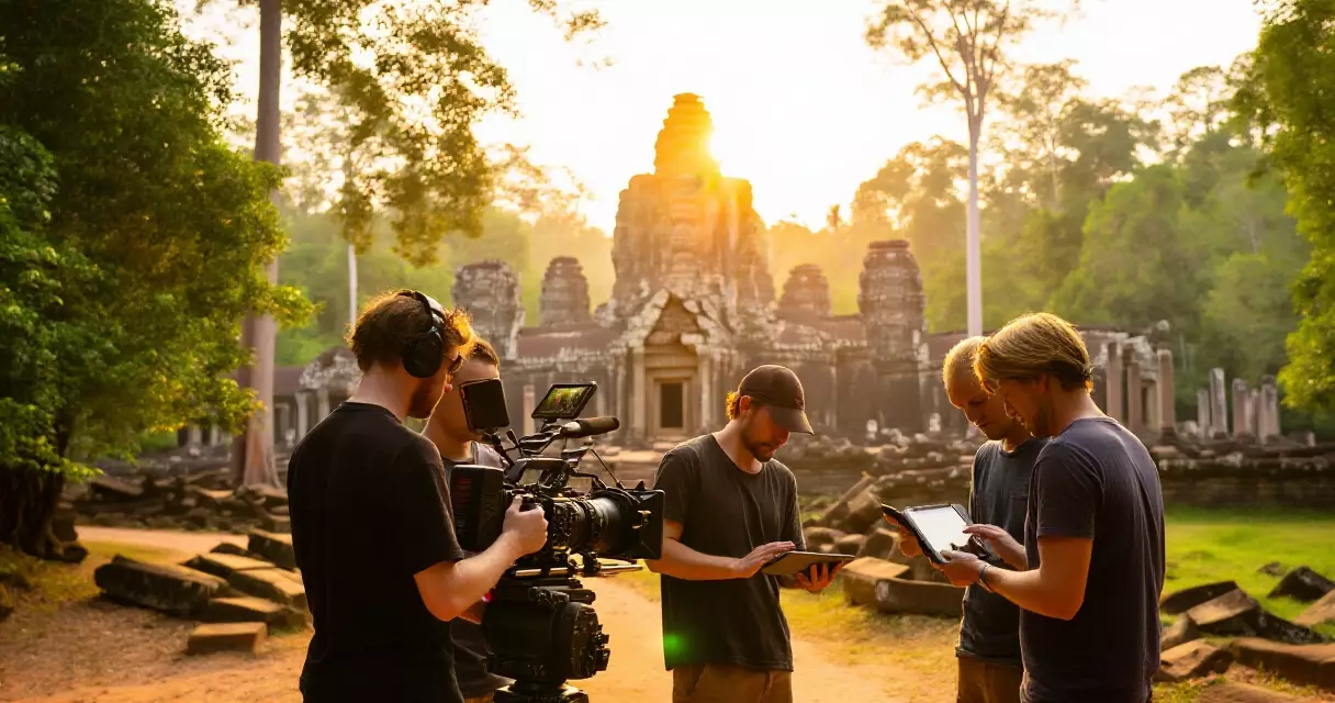 ក្រុមផលិតភាពយន្តខ្មែរកំពុងថតរូបជុំវិញប្រាសាទអង្គរ