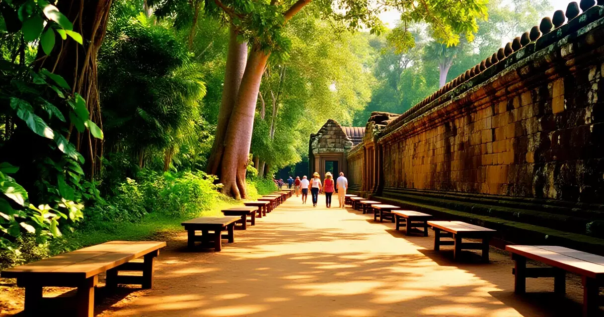 កៅអីដំឡើងក្នុងបរិវេណប្រាសាទអង្គរ ខេត្តសៀមរាប